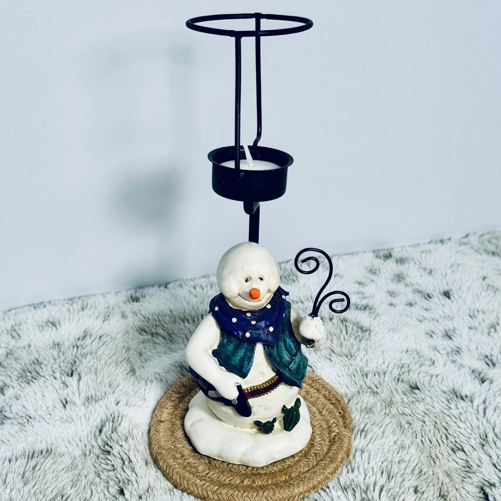 Novelty Snowman With Gun And GunBelt Candle Holder Christmas  Resin Holiday Gift